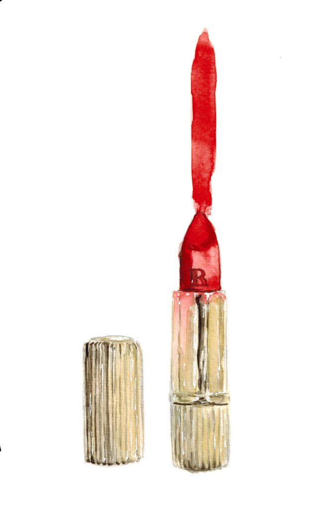 Roter Lippenstift von Rouje in einer goldenen Verpackung.